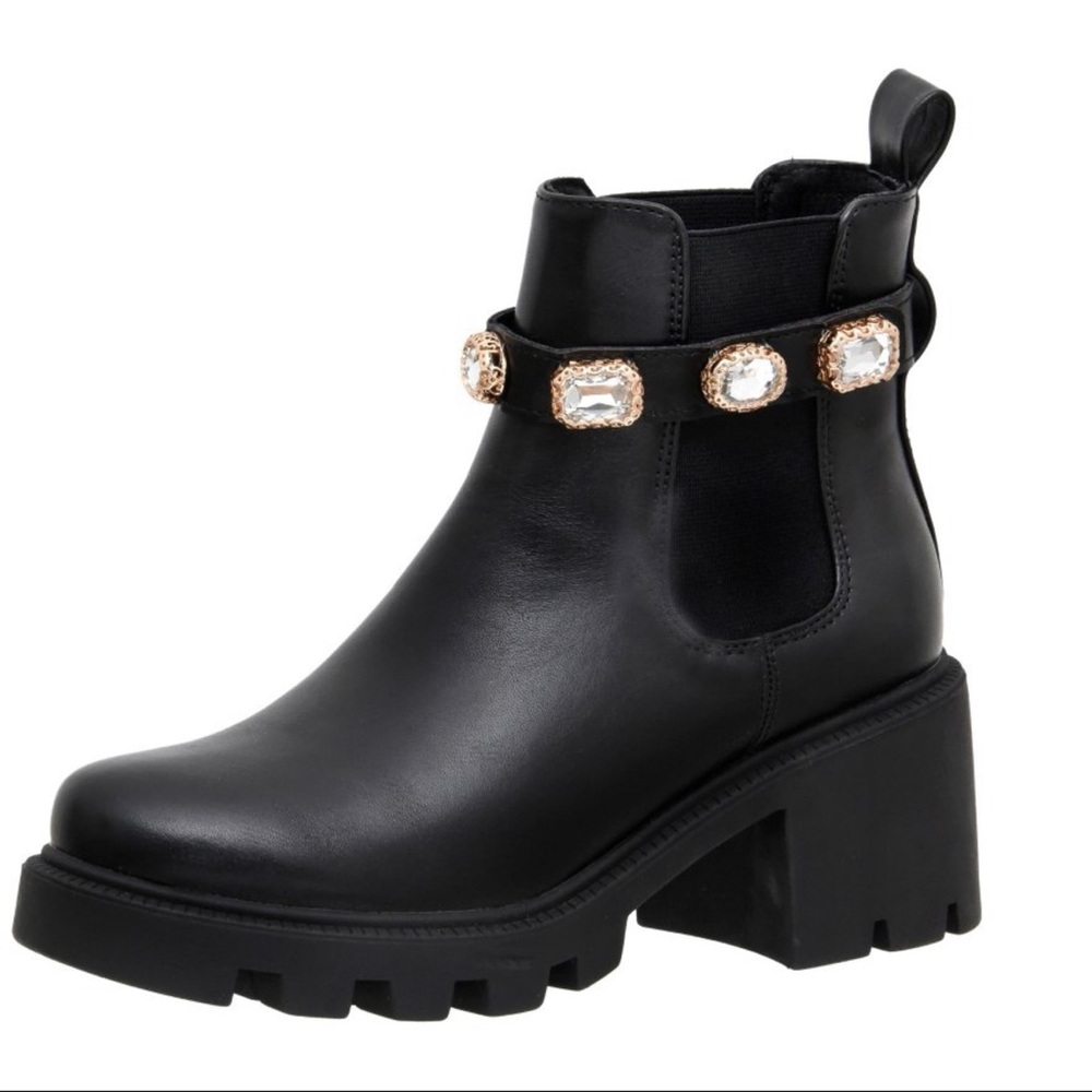 Steve Madden Black Ankle Boots with Jewel Strap